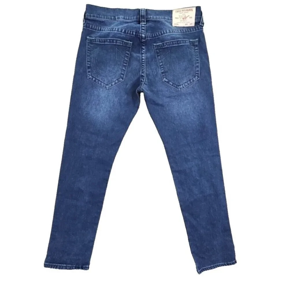 True Religion Jeans Men's 34 x 32 Blue Relaxed Denim Green Contrast Stitching